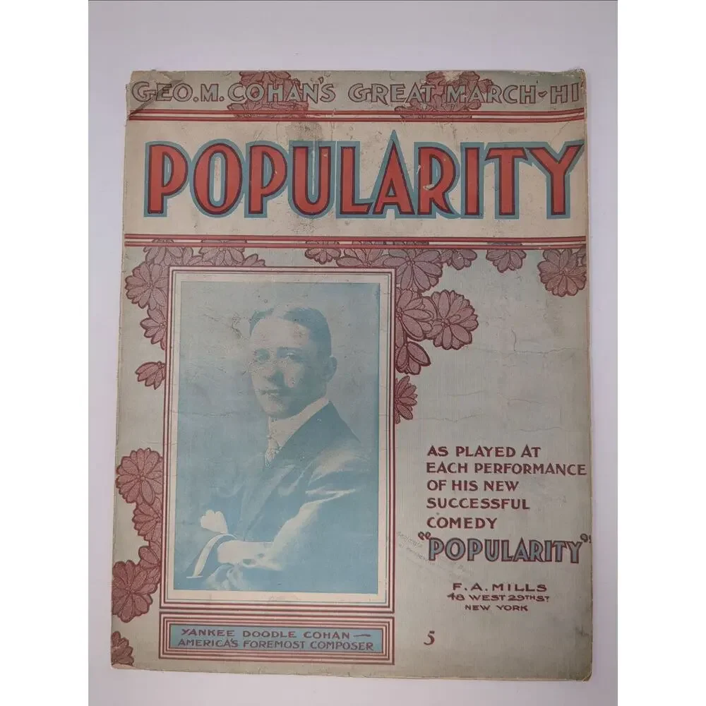 1906 Popularity Sheet Music by Geo M Cohan Yankee Doodle Cohan